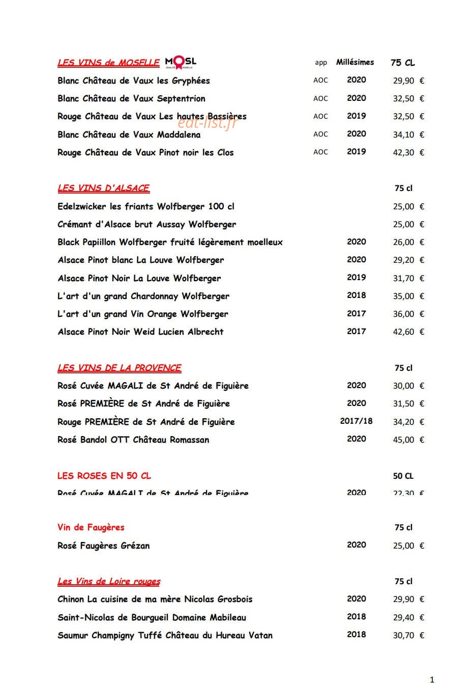 Restaurant du Parc — carte page 4