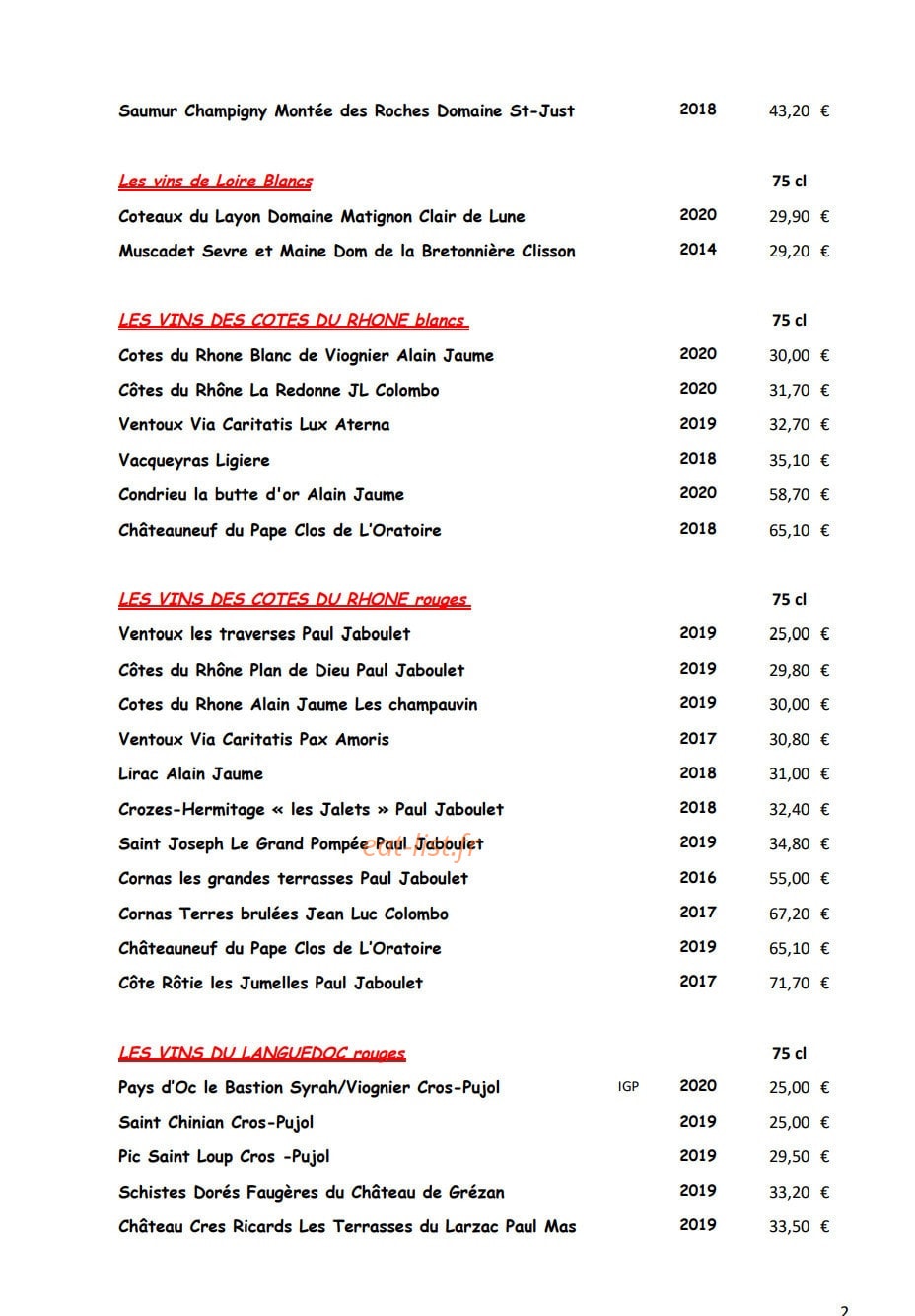 Restaurant du Parc — carte page 5