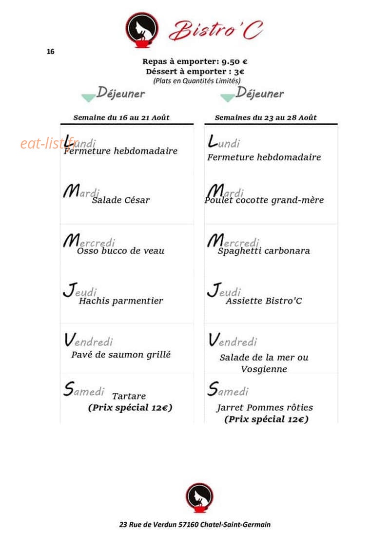 Bistro'c — carte page 1