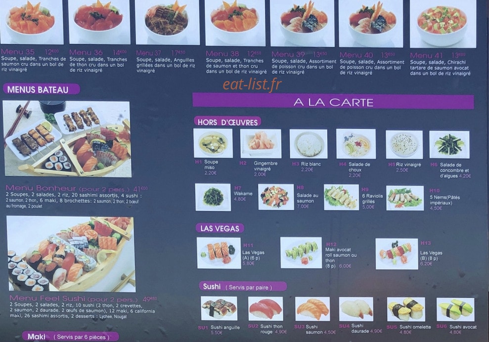 Carte et menu de Feel Sushi à Moulins les Metz — Les menu bateau, à la carte, ...