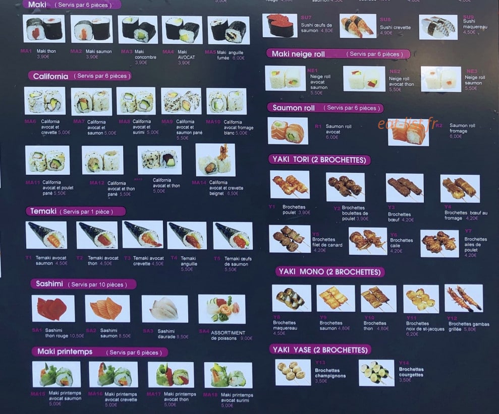 Carte et menu de Feel Sushi à Moulins les Metz — Les maki, california, ...