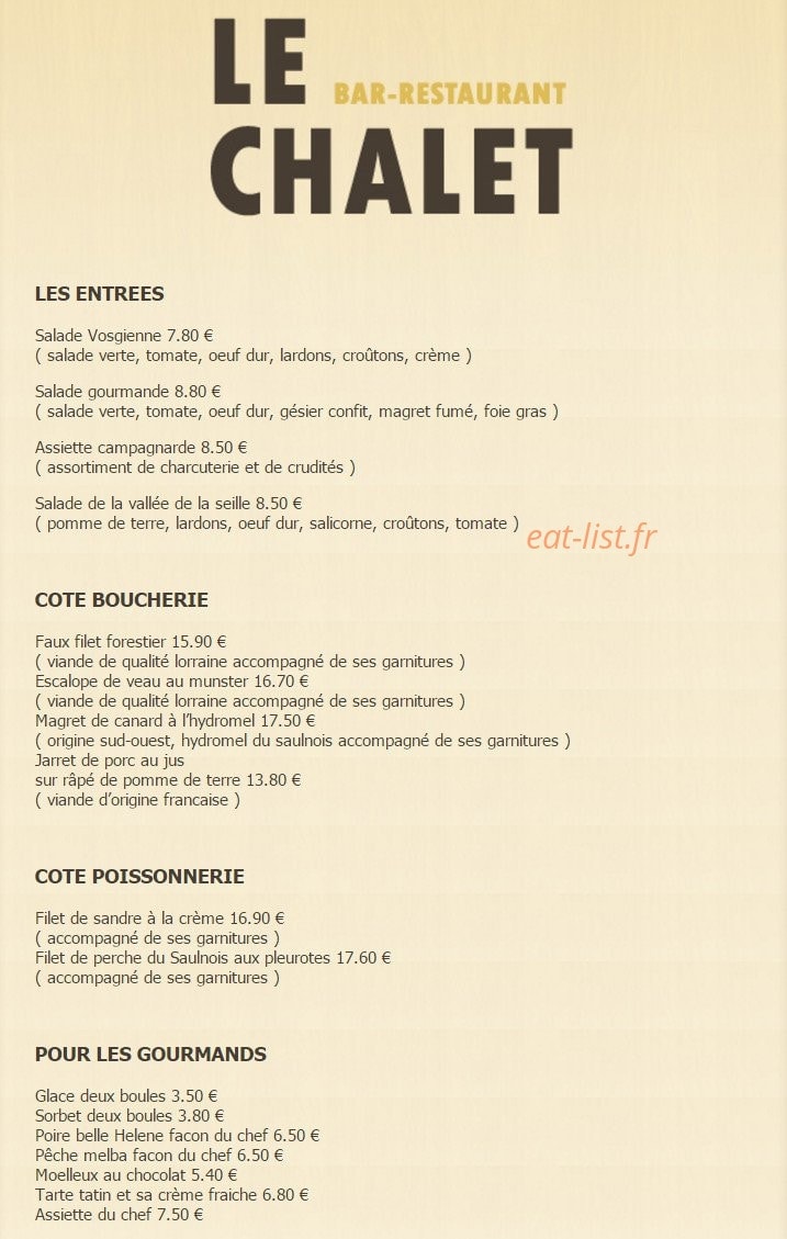 Le Chalet — carte page 1
