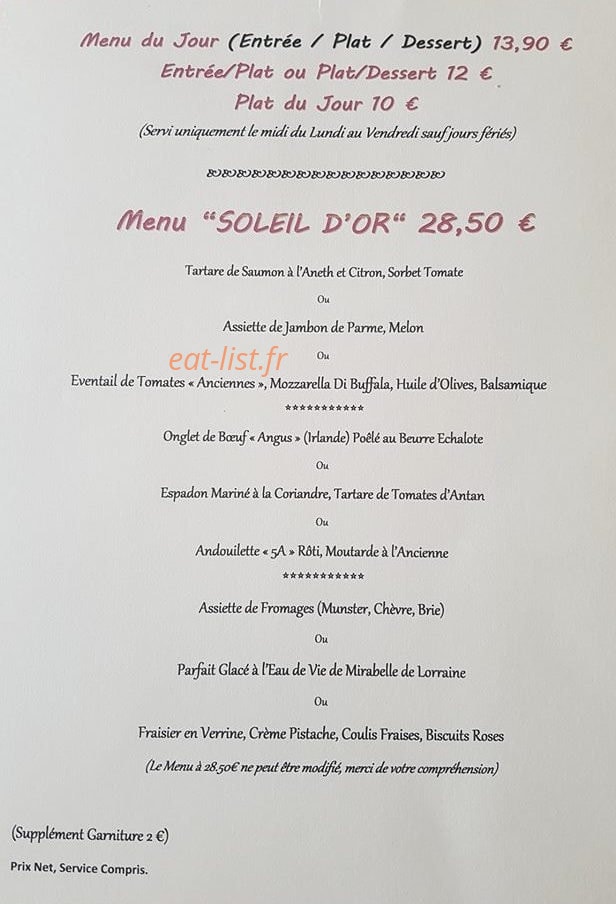 Le Soleil d'Or — carte page 3