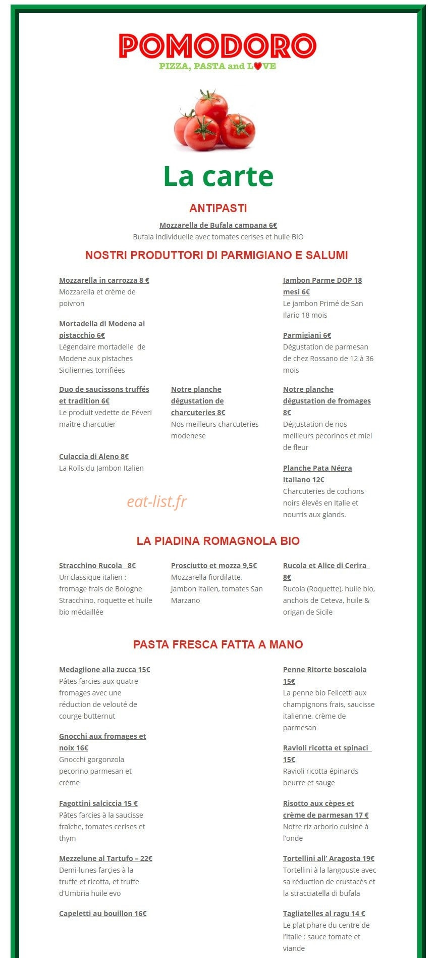 Pomodoro à Augny - menu et photos