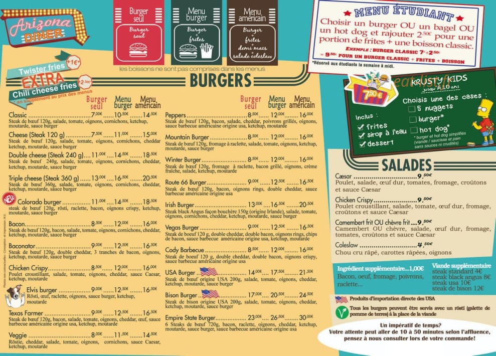 Arizona Diner — carte page 3