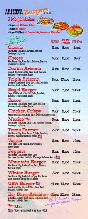 Arizona Diner — carte page 2