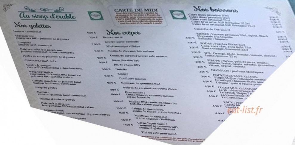 Au sirop d'érable — carte page 2
