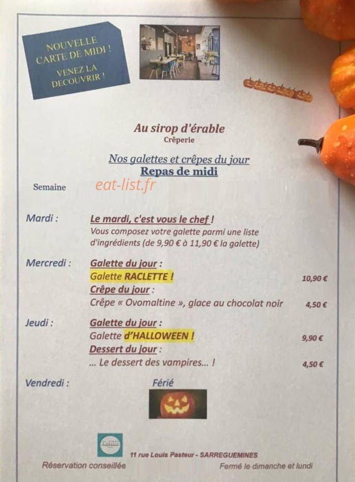 Au sirop d'érable — carte page 1