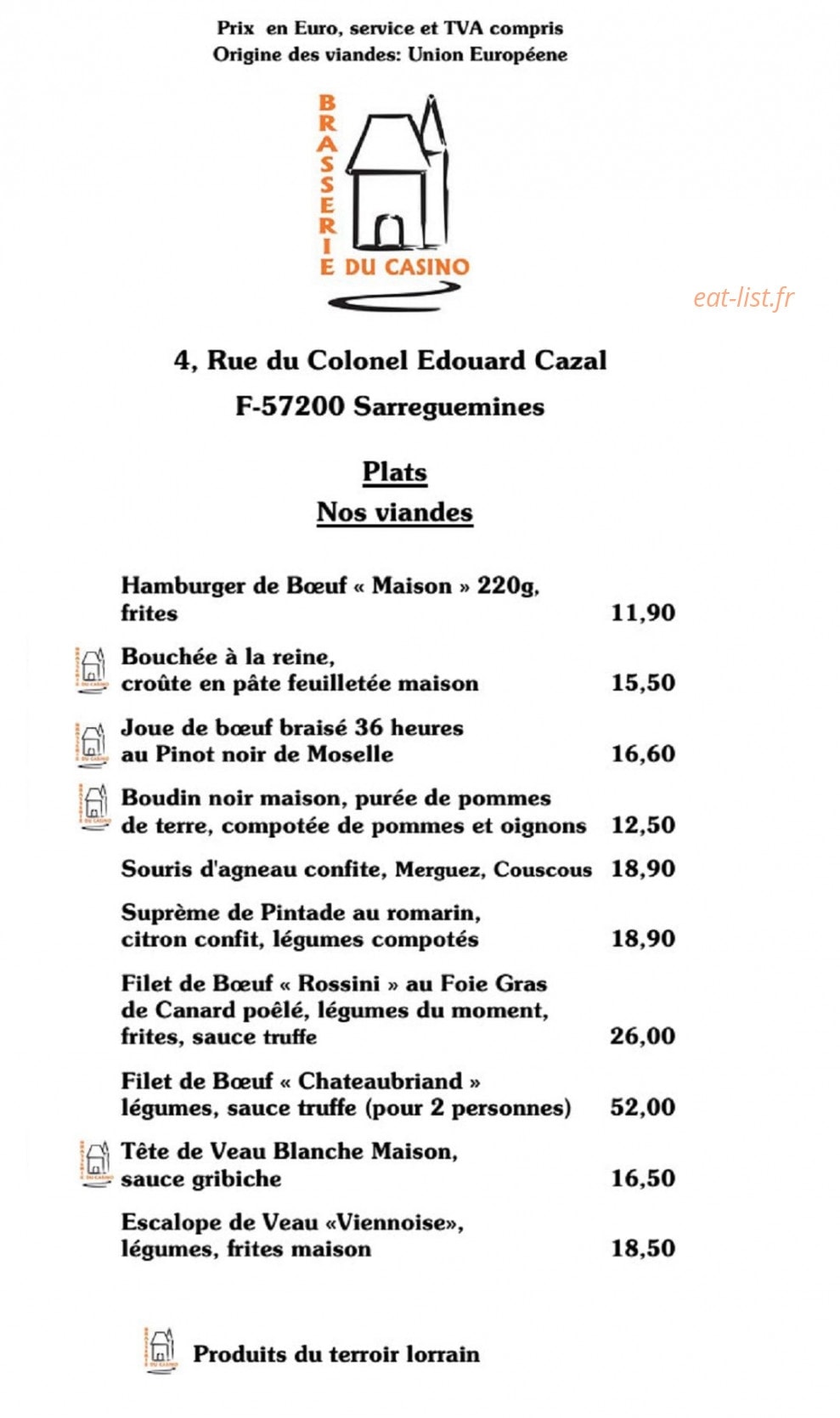 Brasserie du casino — carte page 1