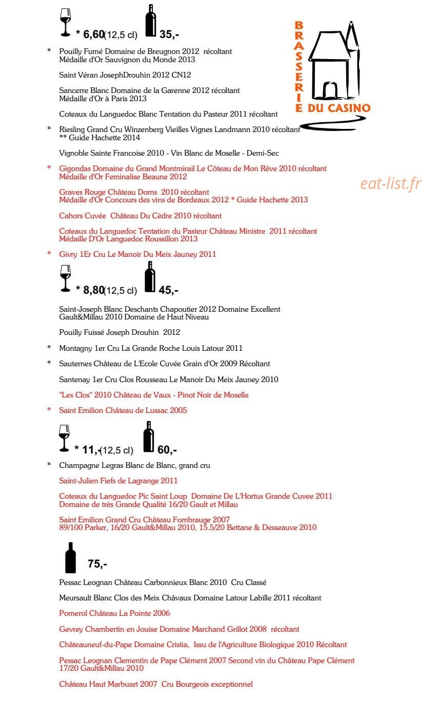 Brasserie du casino — carte page 5
