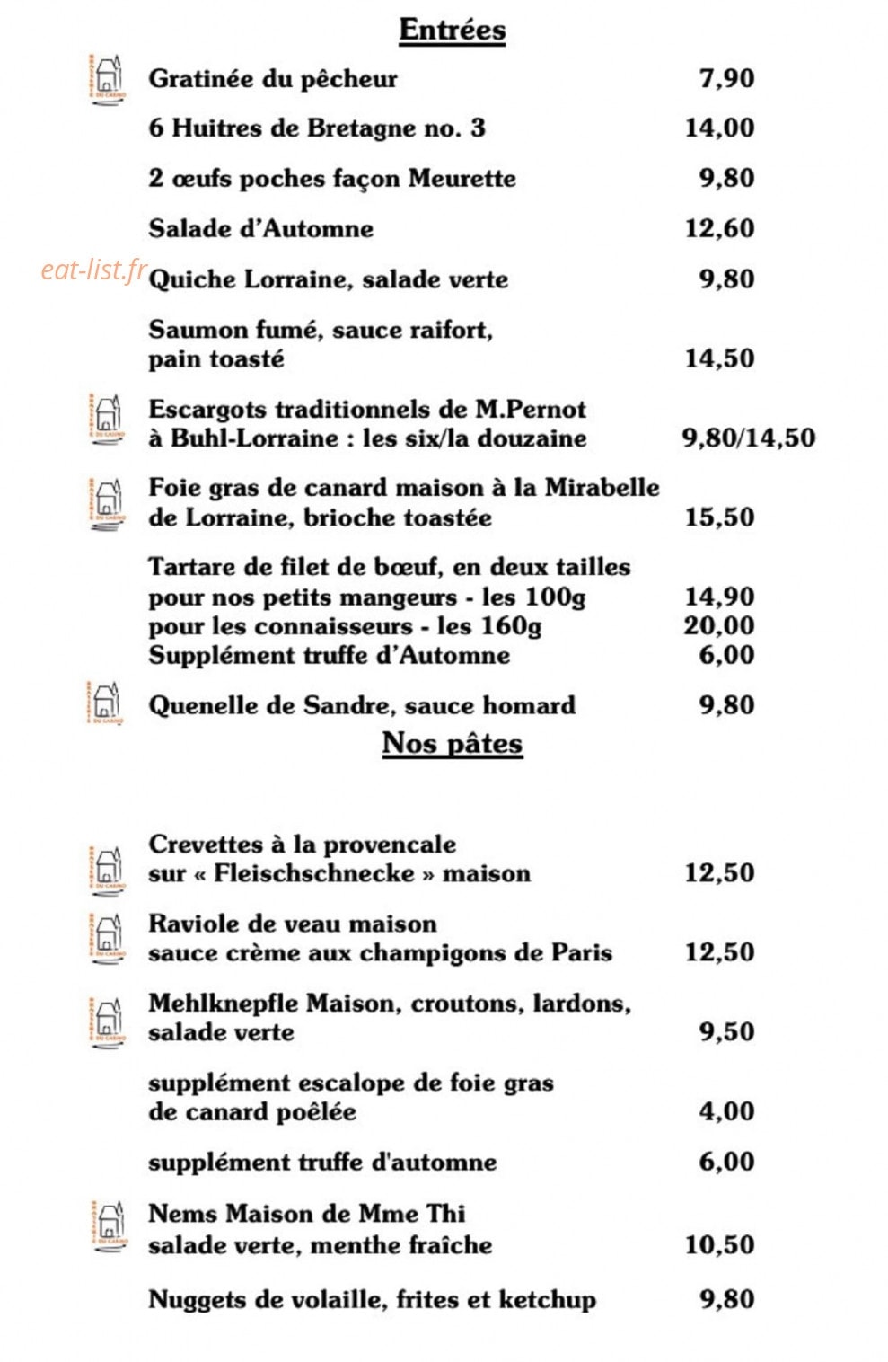 Brasserie du casino — carte page 2