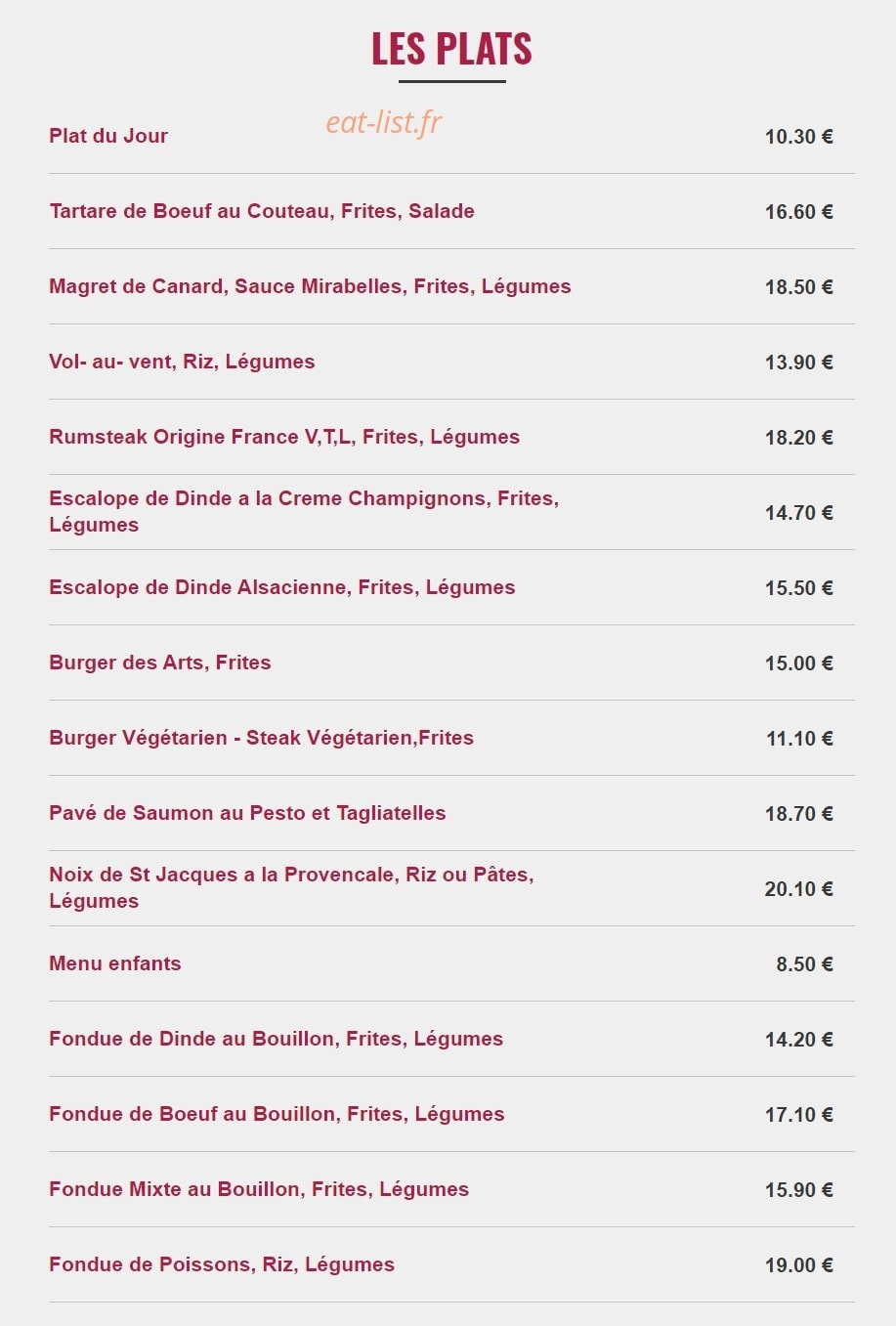 La Brasserie des Arts — carte page 3