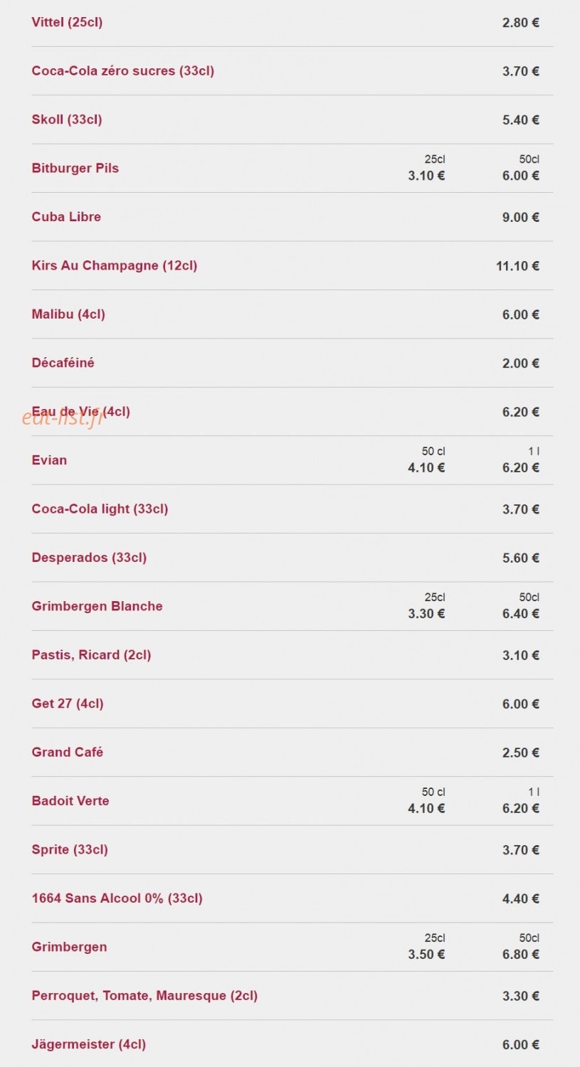 La Brasserie des Arts — carte page 9