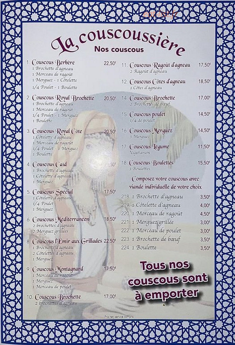 La Couscoussière — carte page 1