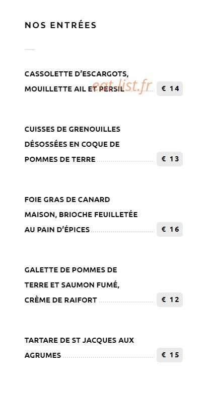 La Petite Auberge — carte page 1