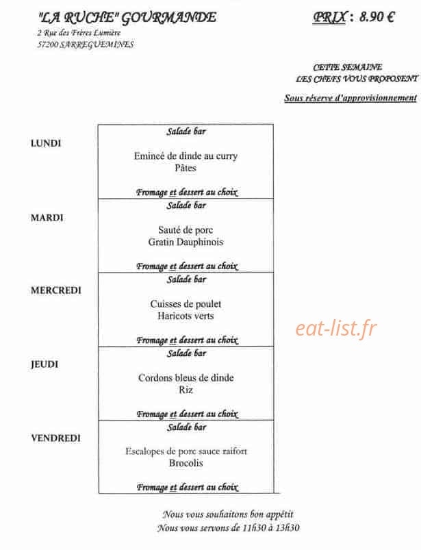 la Ruche Gourmande — carte page 1
