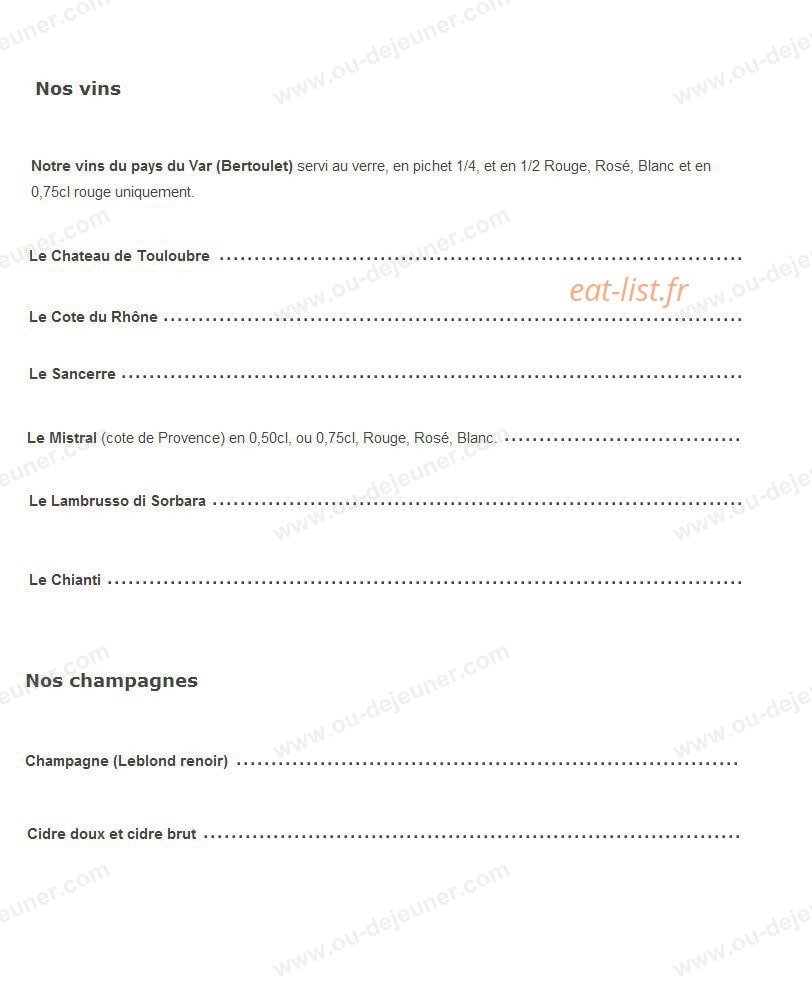Le restaurant Pizzeria des Arts — carte page 4