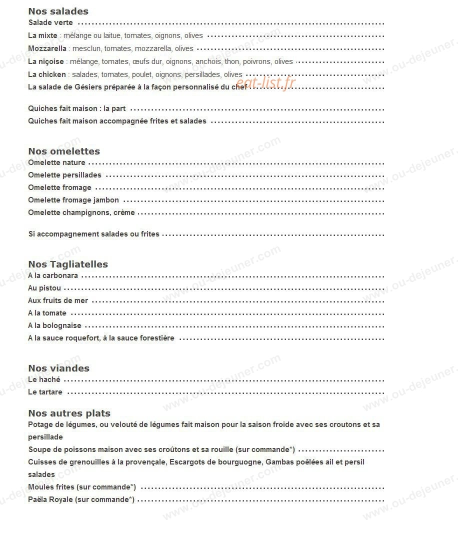 Le restaurant Pizzeria des Arts — carte page 1