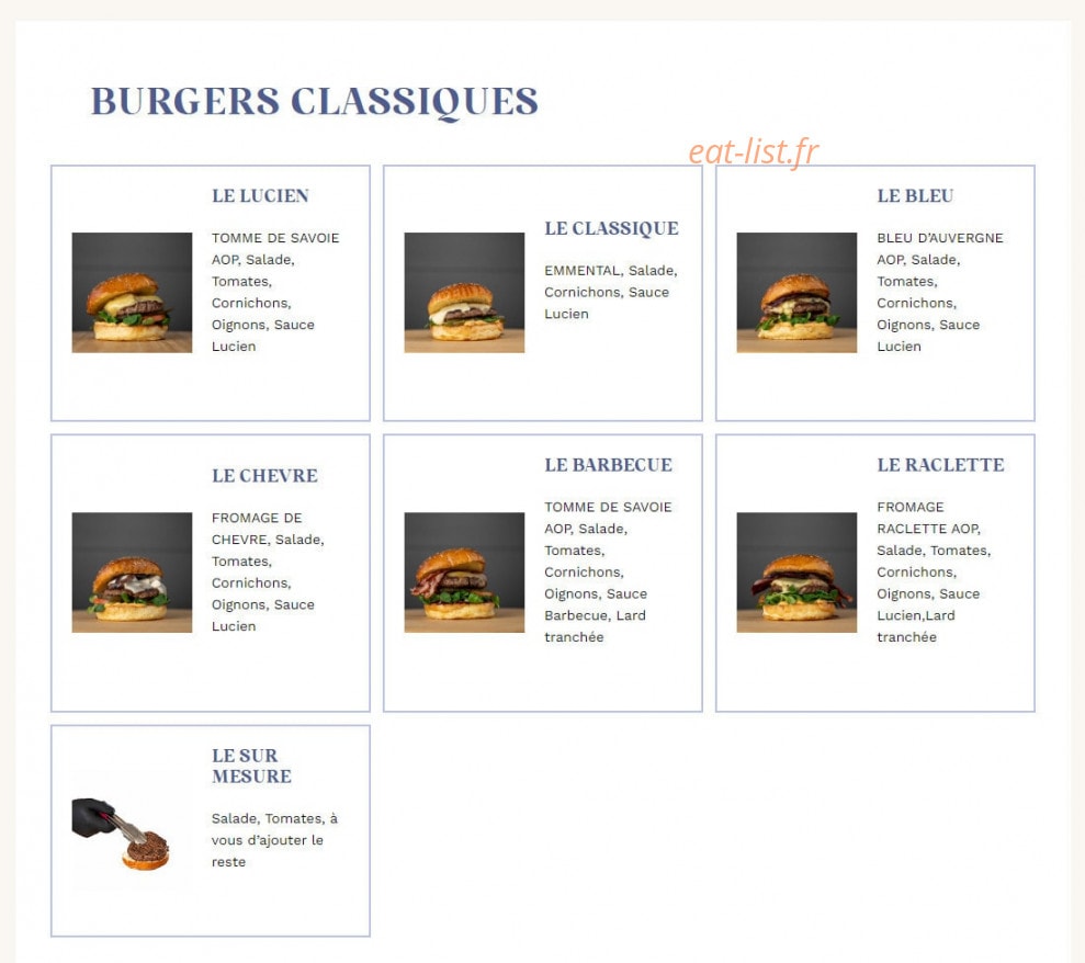Les Burgers de Lucien — carte page 1