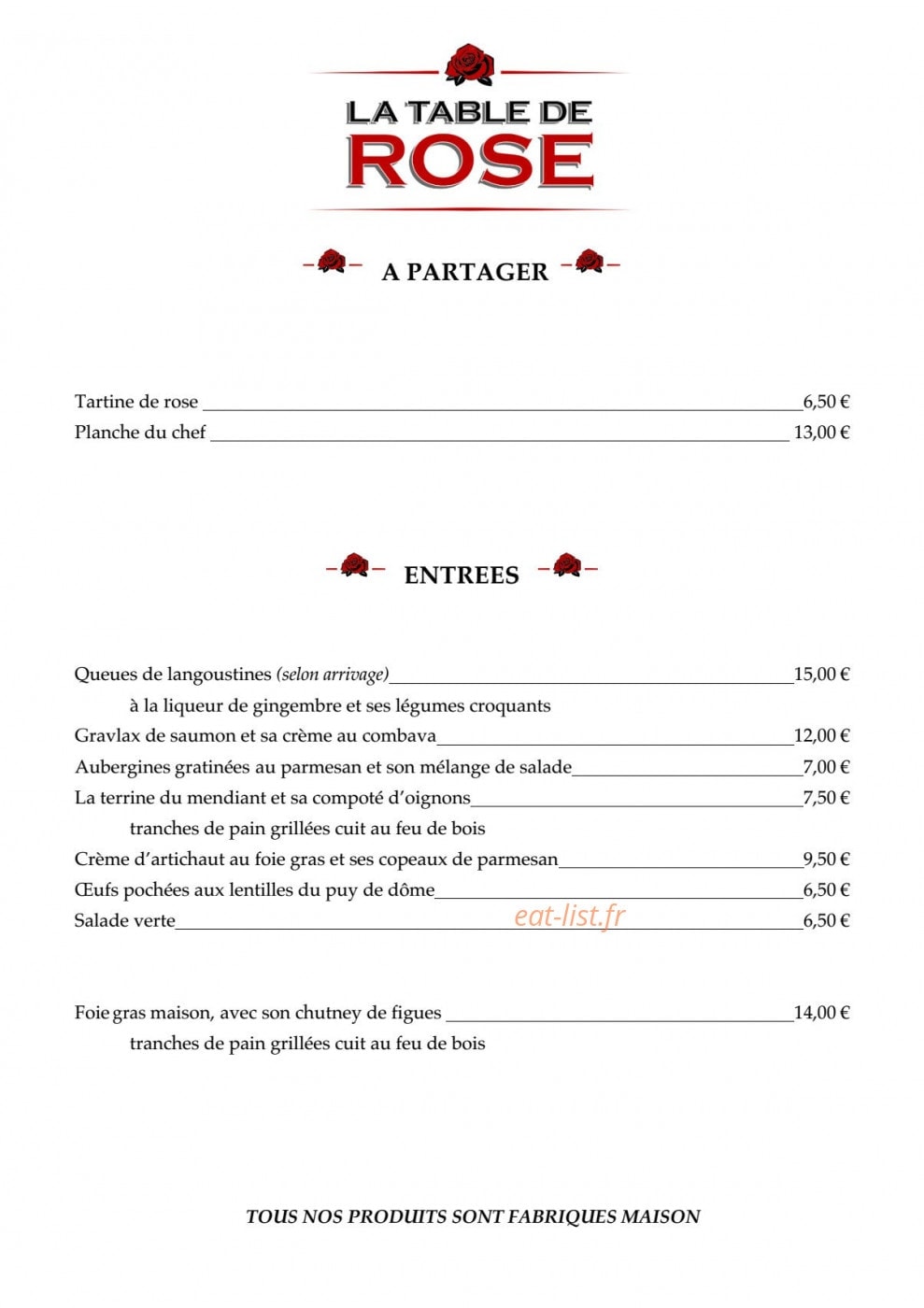 La table de Rose — carte page 1