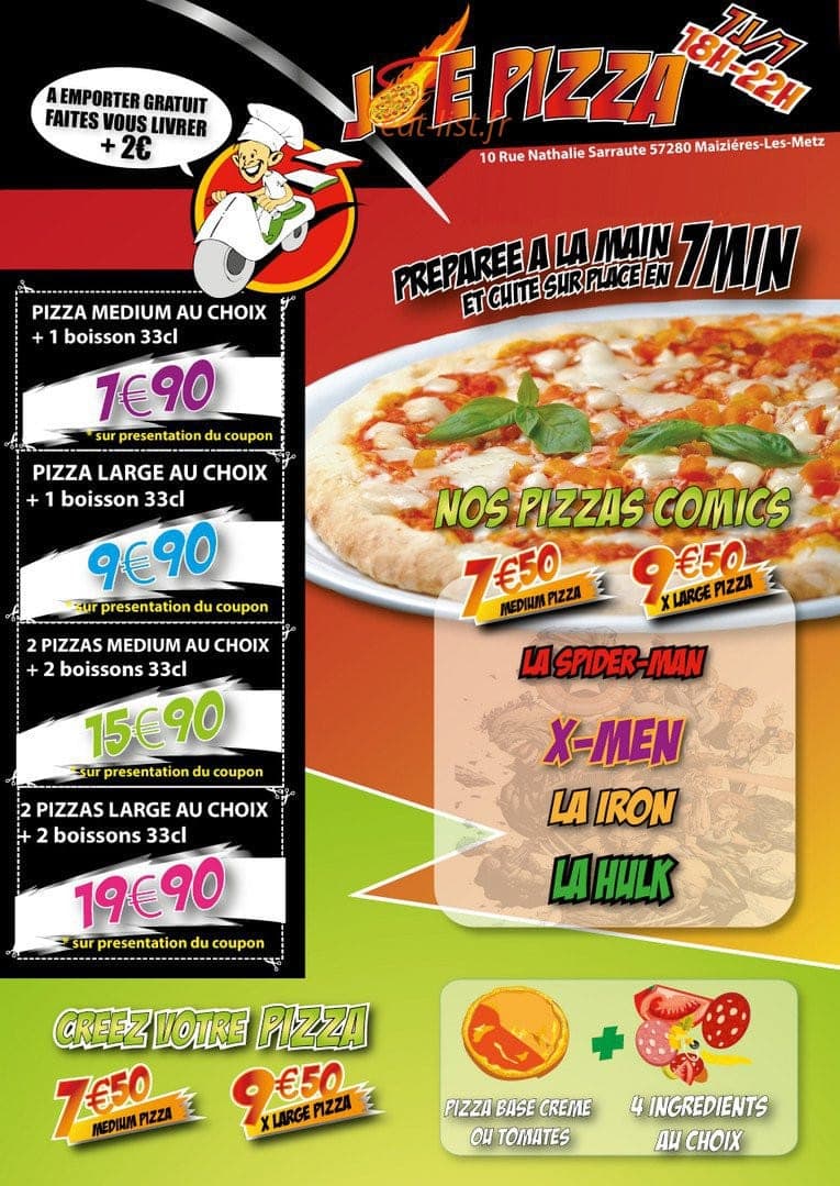 Joe pizza — carte page 1