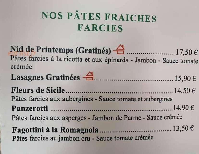 Carte et menu de La Romana à Maizieres les Metz — Les pâtes