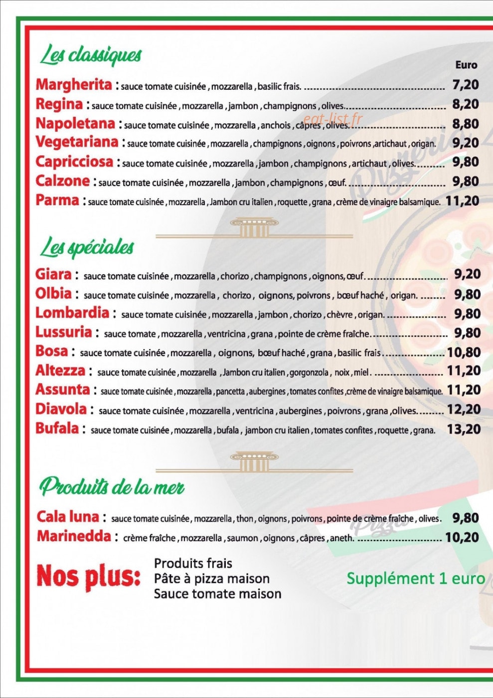 Pizzeria L'Assunta — carte page 1