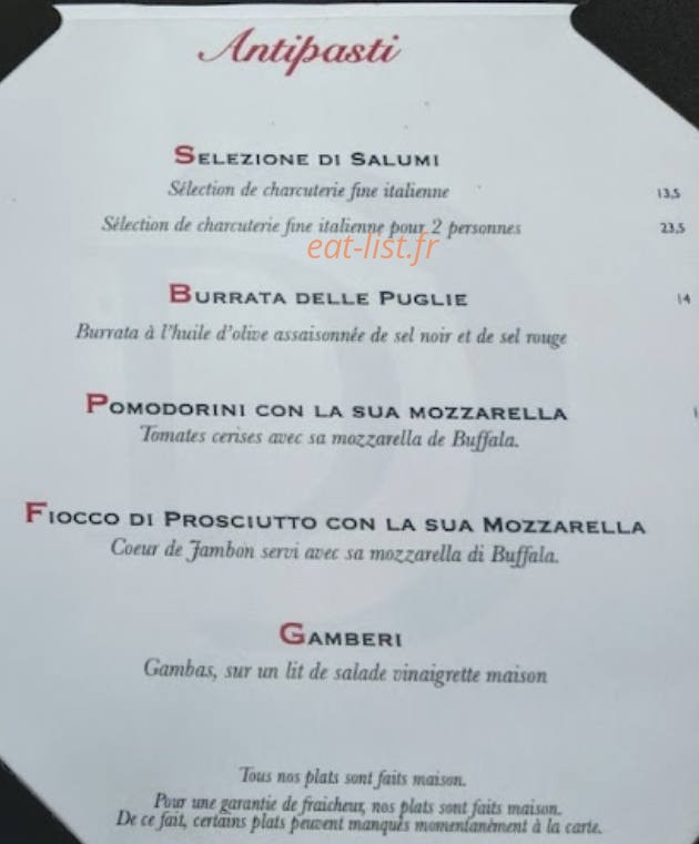 Ristorante Damiani — carte page 1