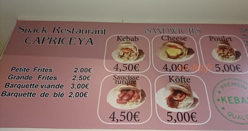 Snack Capriceya — carte page 1