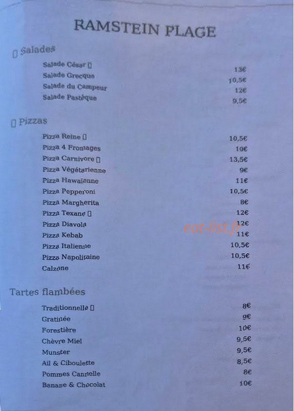 Carte et menu de Ramstein Plage à Baerenthal — Menu 2