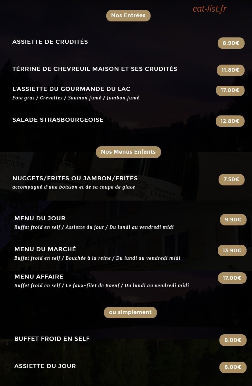 L'Auberge du Lac — carte page 1