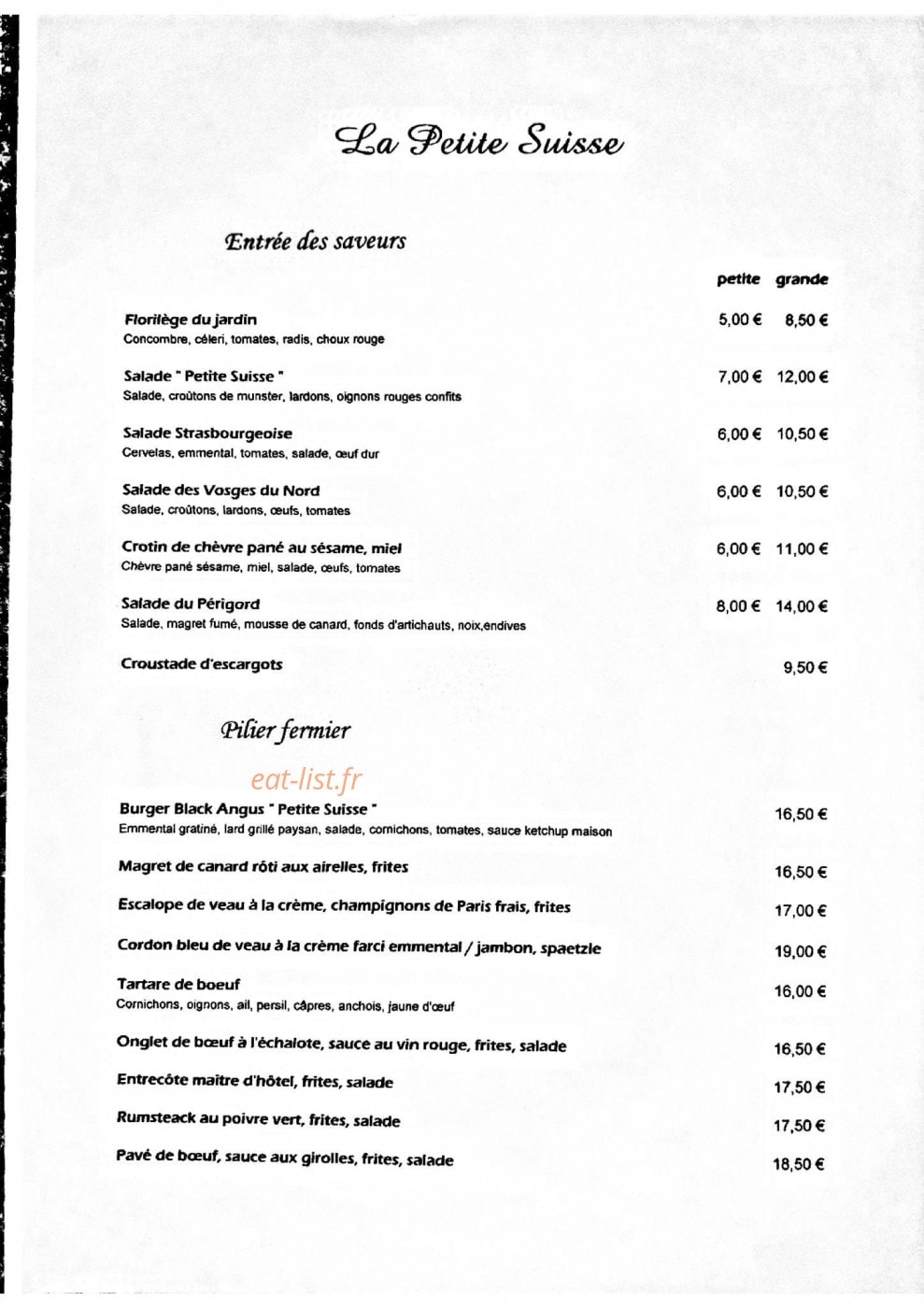La Petite Suisse — carte page 1