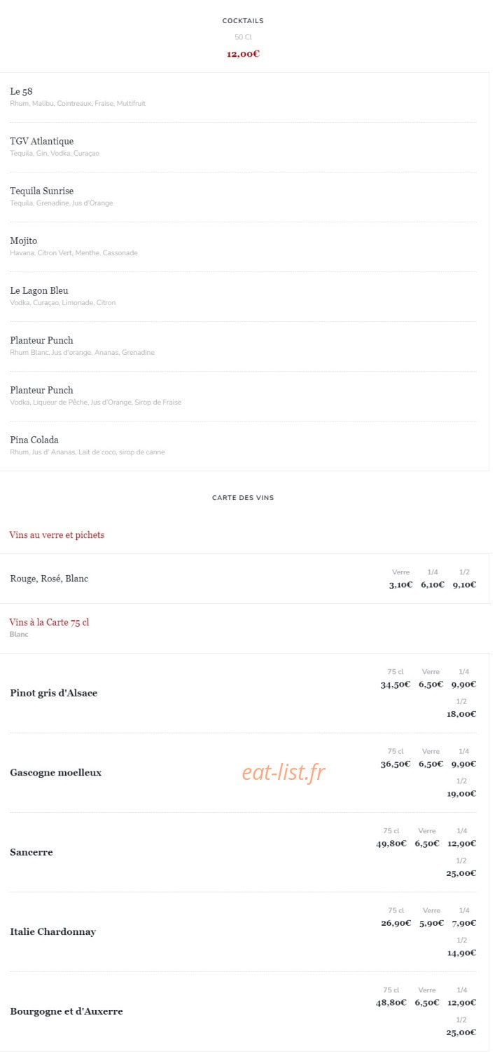 Le 58 restaurant — carte page 25