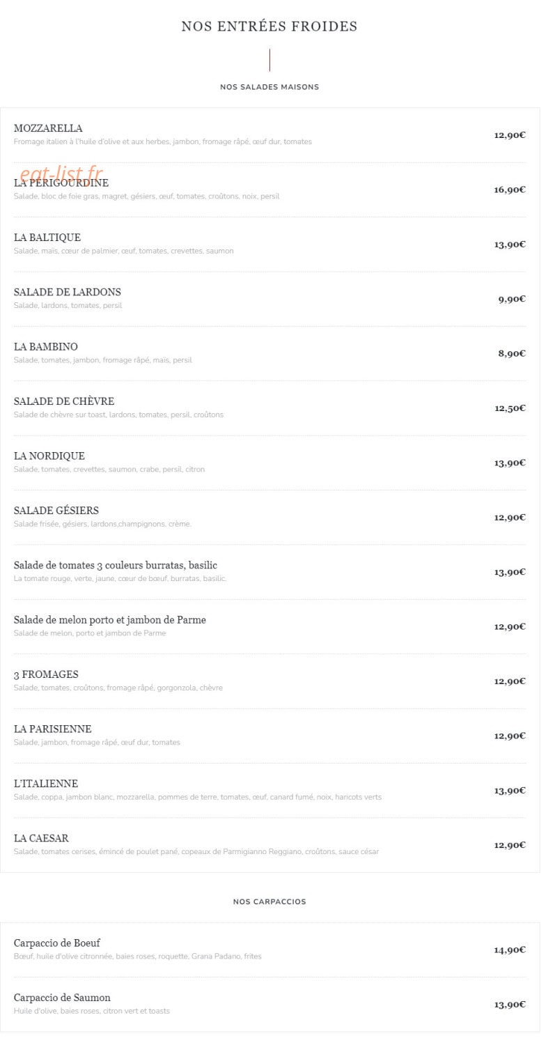 Le 58 restaurant — carte page 1