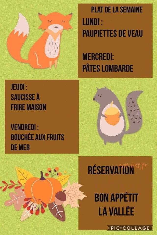 Restaurant de la Vallée — carte page 1