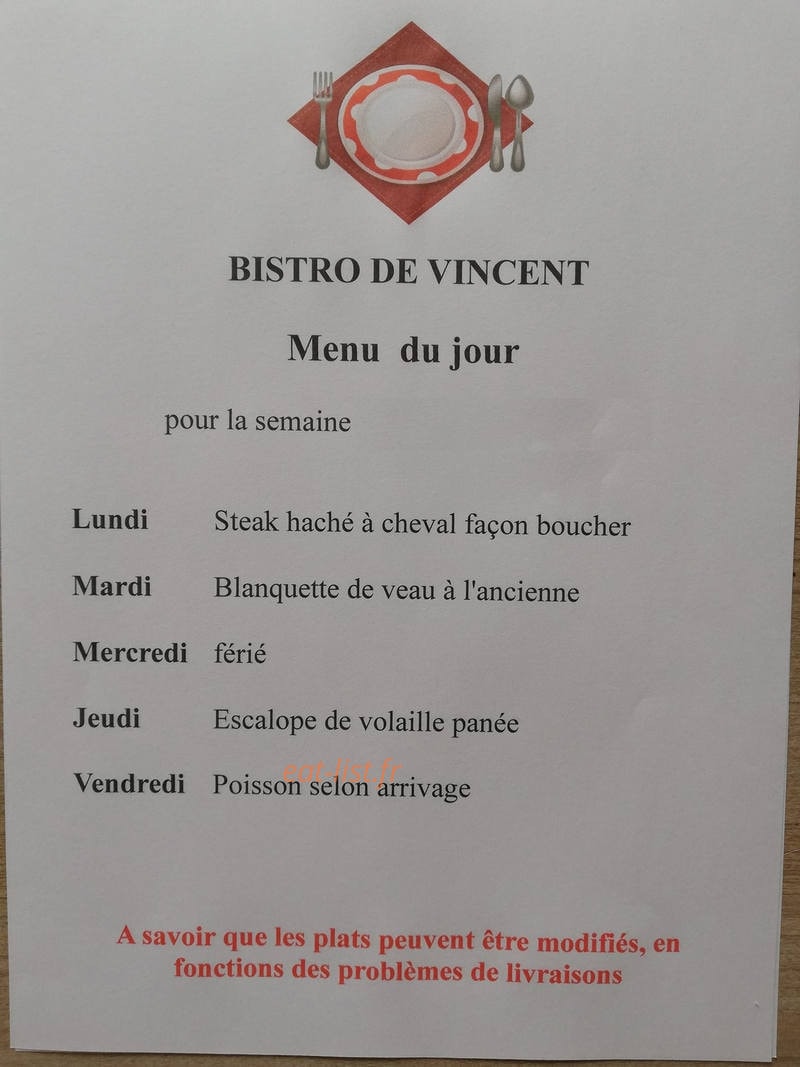 Bistro de Vincent — carte page 1