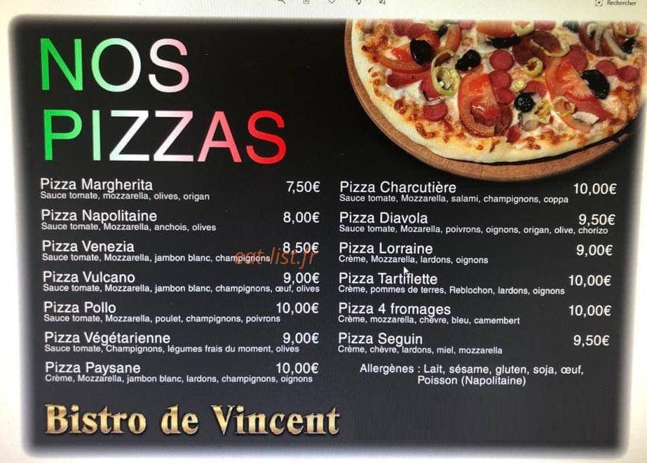 Bistro de Vincent — carte page 2