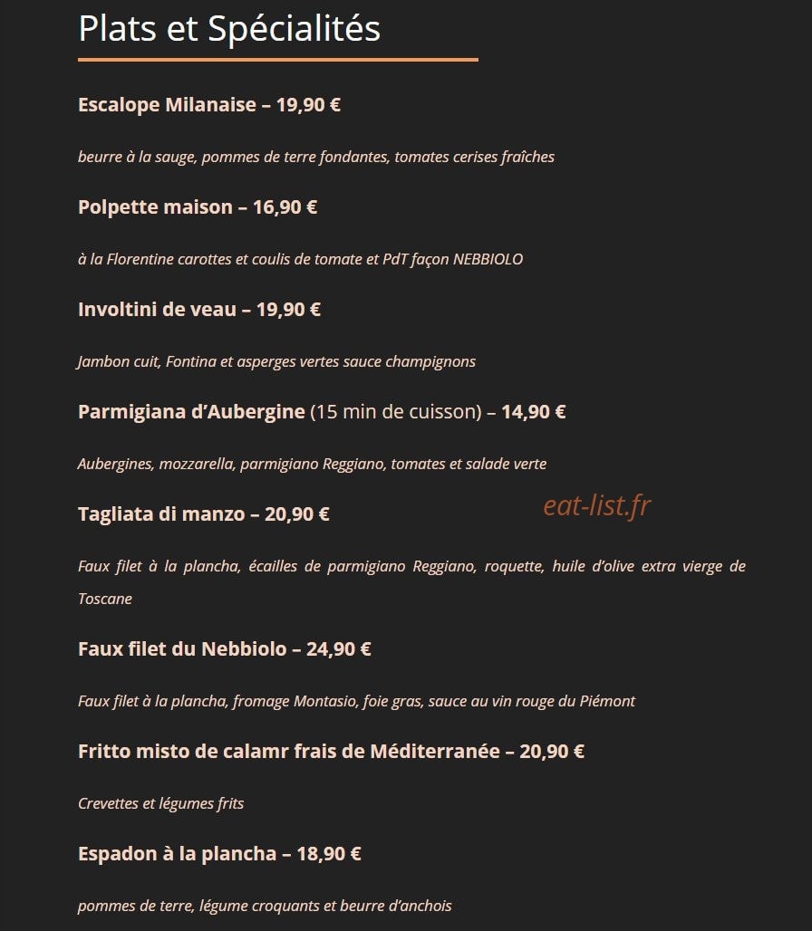 Ristorante Nebbiolo — carte page 2