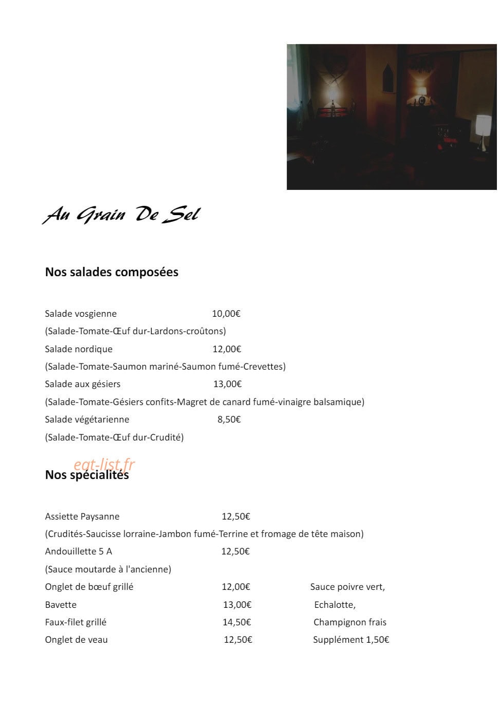 Au Grain De Sel — carte page 1