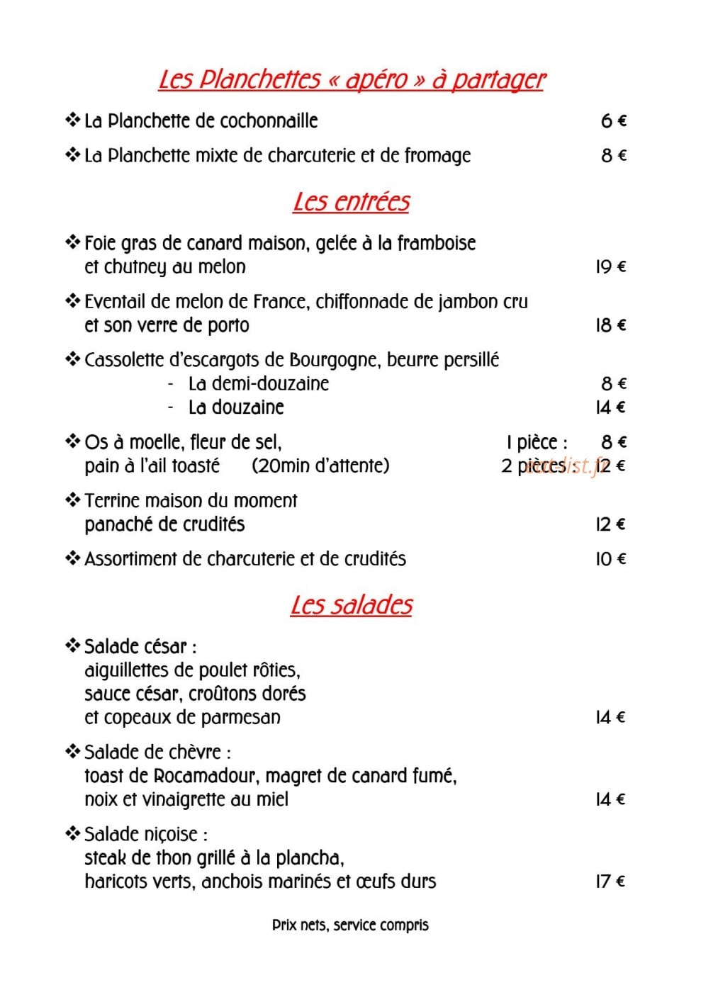 Auberge de Mulcey — carte page 1