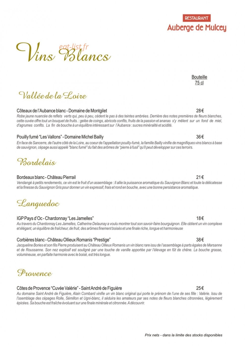 Auberge de Mulcey — carte page 10
