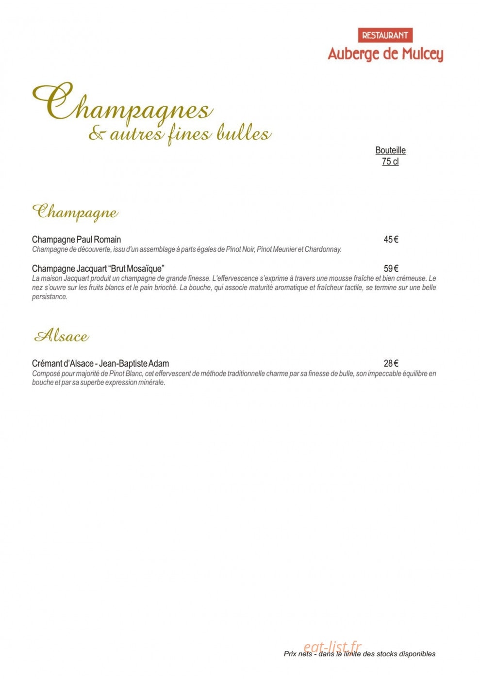 Auberge de Mulcey — carte page 8