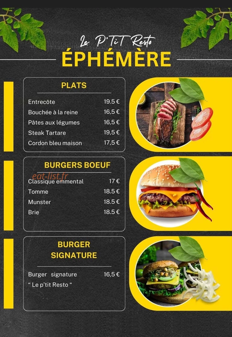 Le p'tit resto — carte page 1