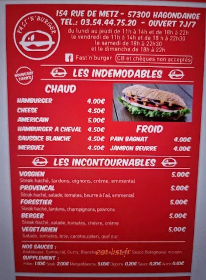 Fast 'N' Burger — carte page 1