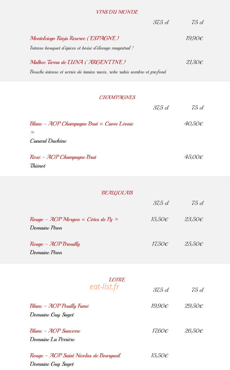 Le Resto de Babeth — carte page 16