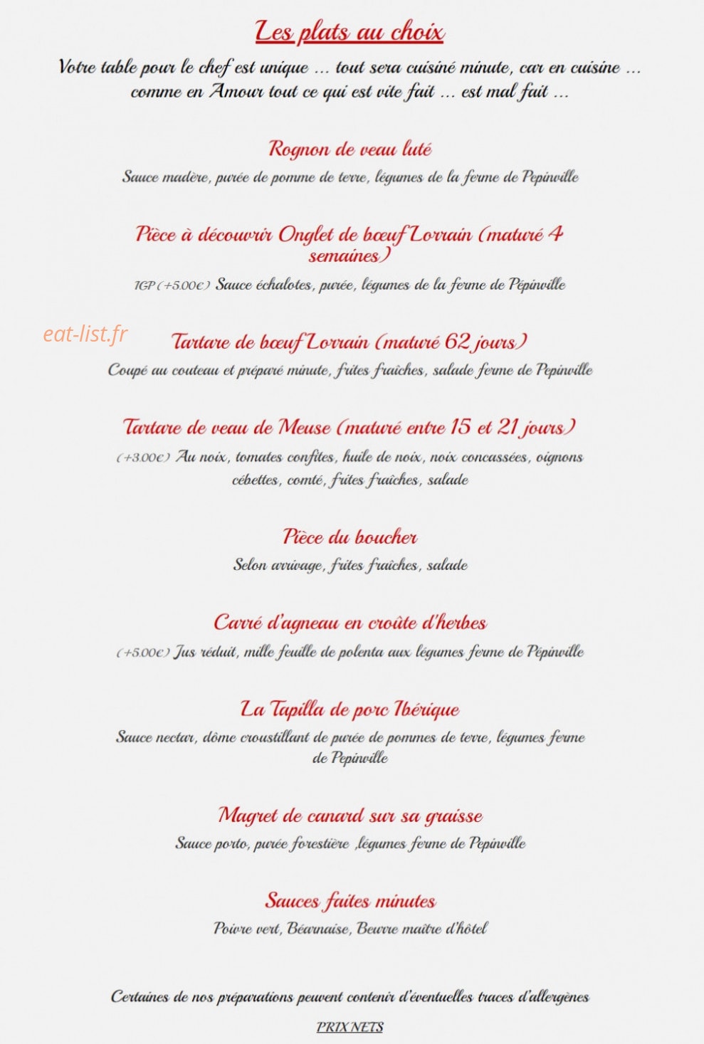 Le Resto de Babeth — carte page 5