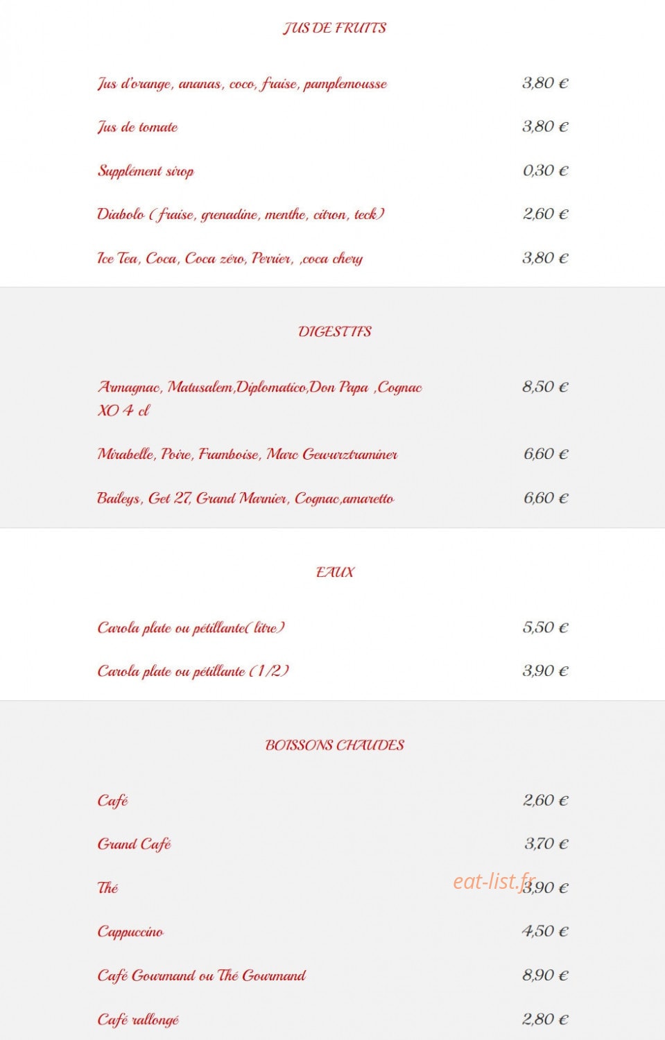 Le Resto de Babeth — carte page 18