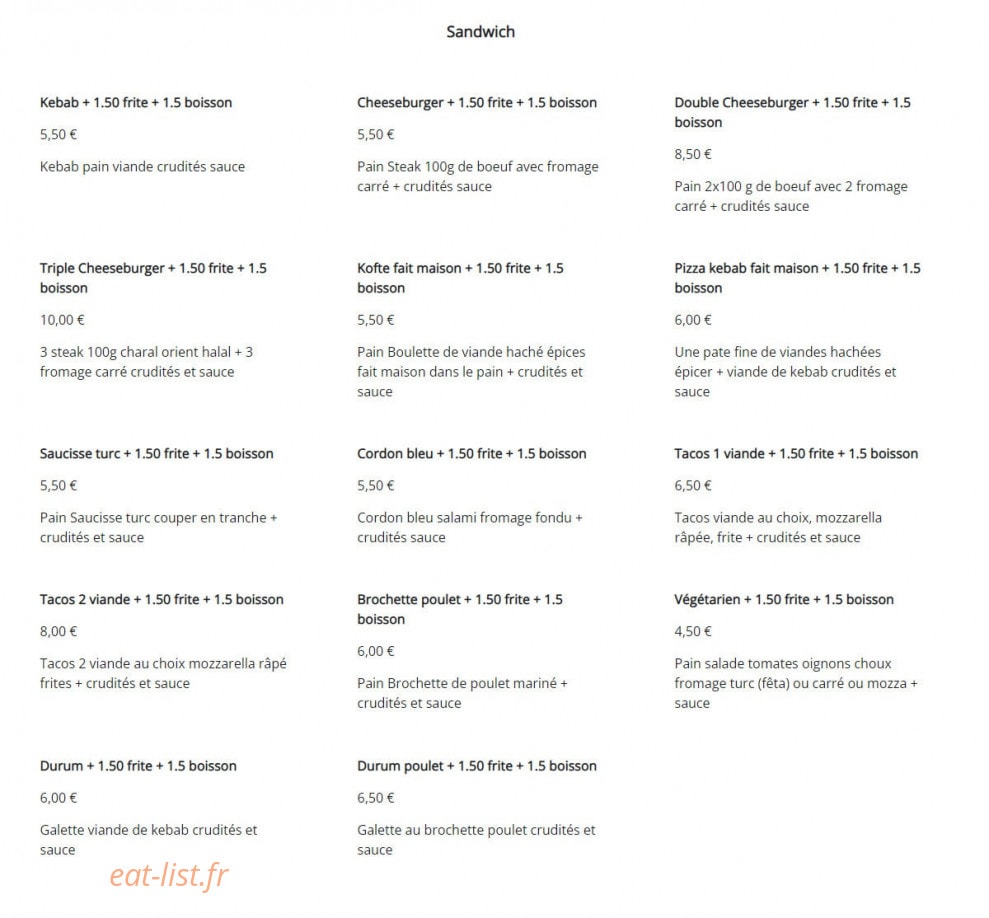 Snack Kuşadası — carte page 1