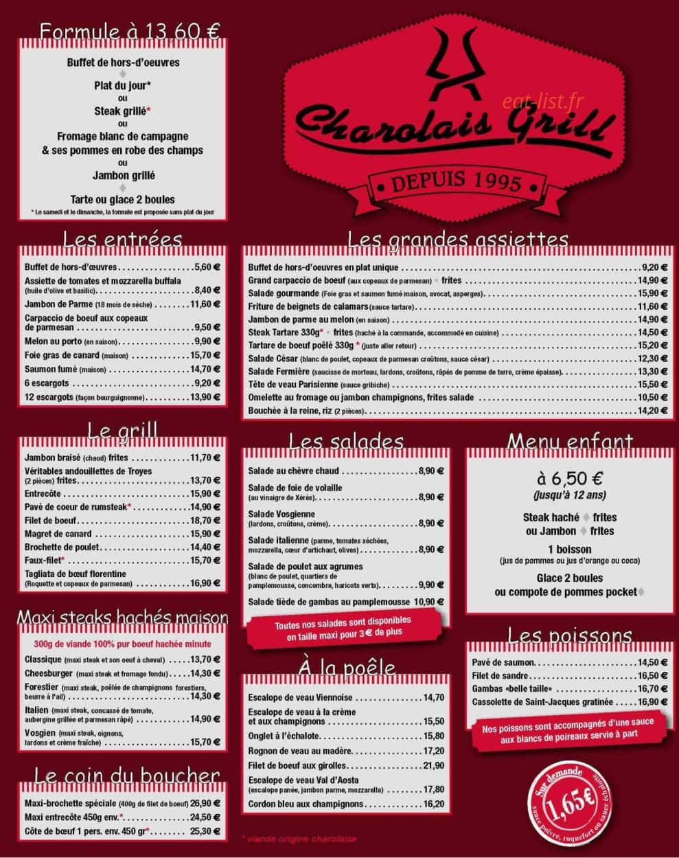 Charolais Grill — carte page 1