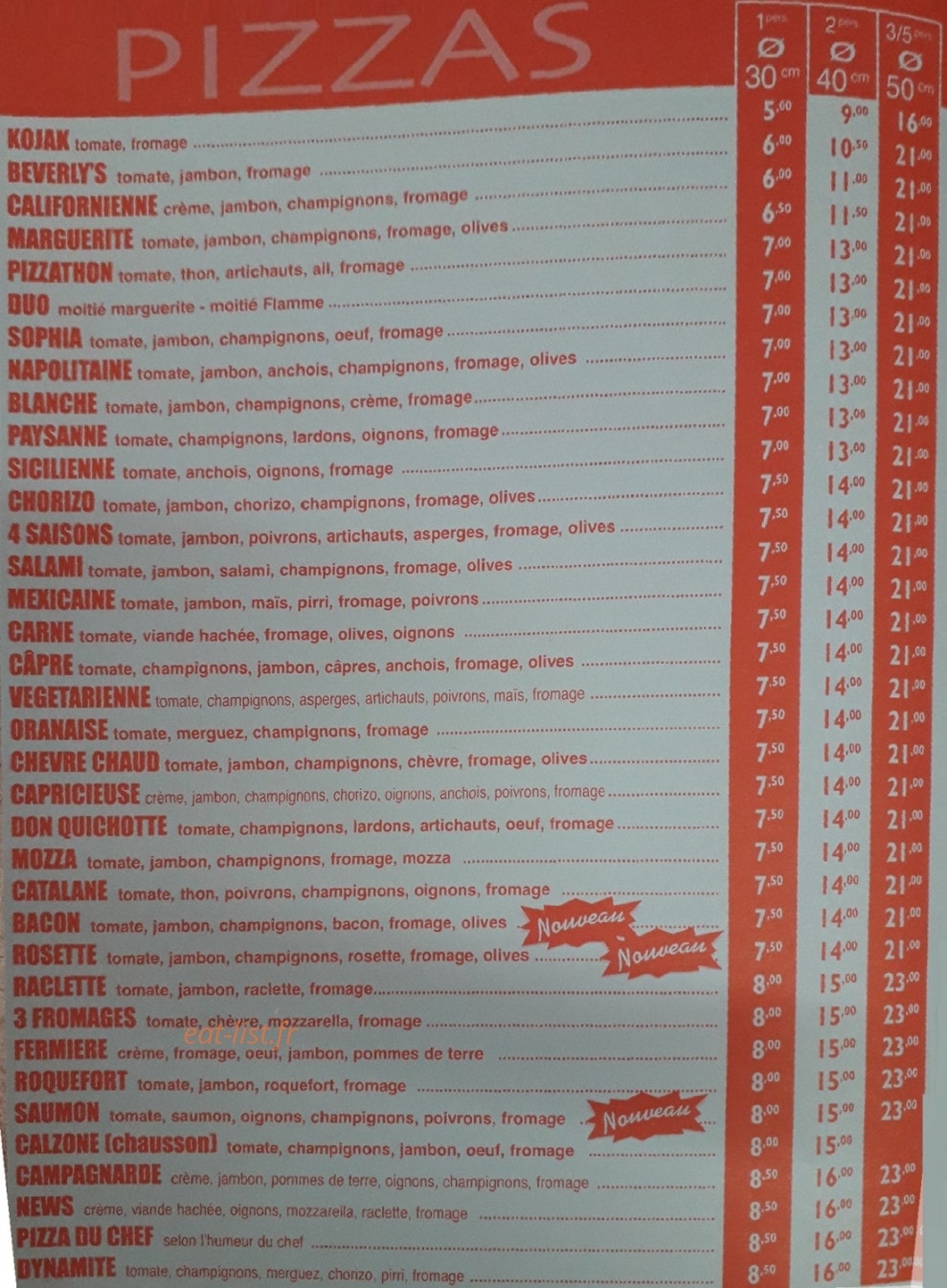 Beverly's Pizzas — carte page 1
